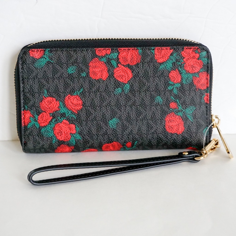 Michael Kors Jet Set LG Phone Wristlet Black Red - Picture 2 of 7